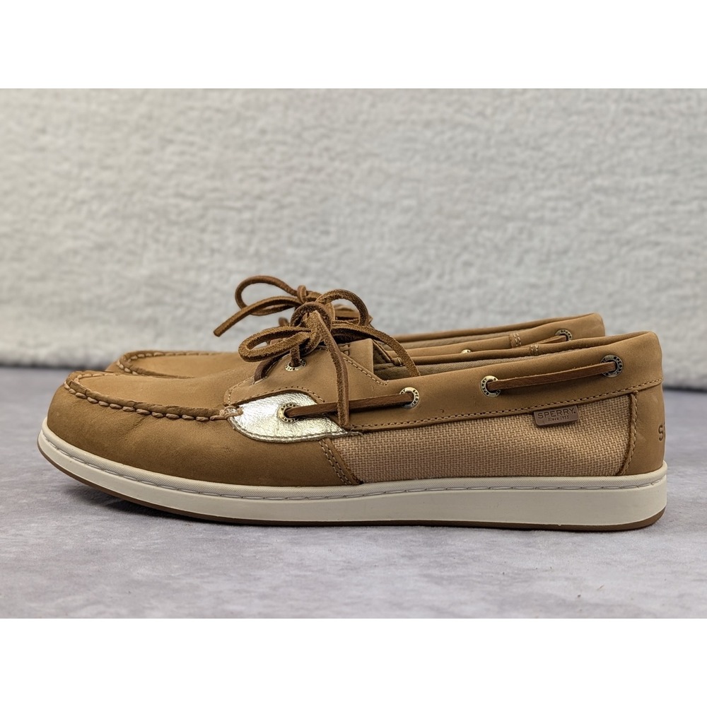 Sperry Crest Boat Shoes Womens 9 Tan Gold Metallic Leather Loafers STS85161